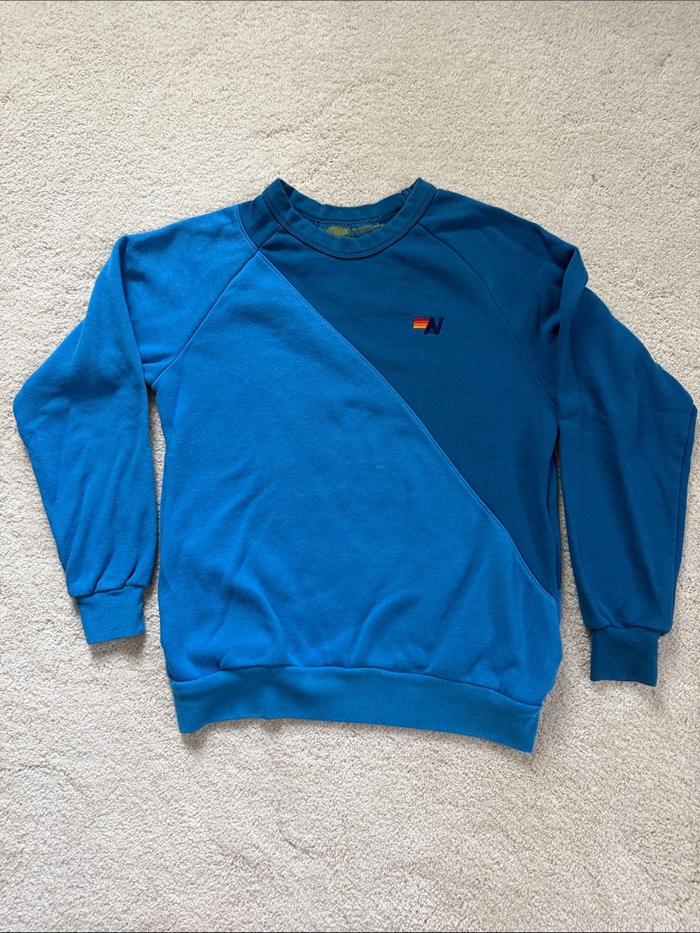 Aviator Nation Two-Tone Blue Crewneck Sweatshirt